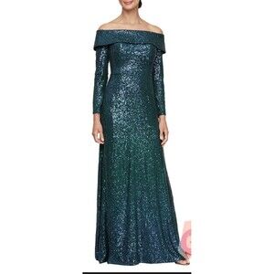 ALEX EVENINGS OFF THE SHOULDER SEQUIN GOWN Size 10 NEW